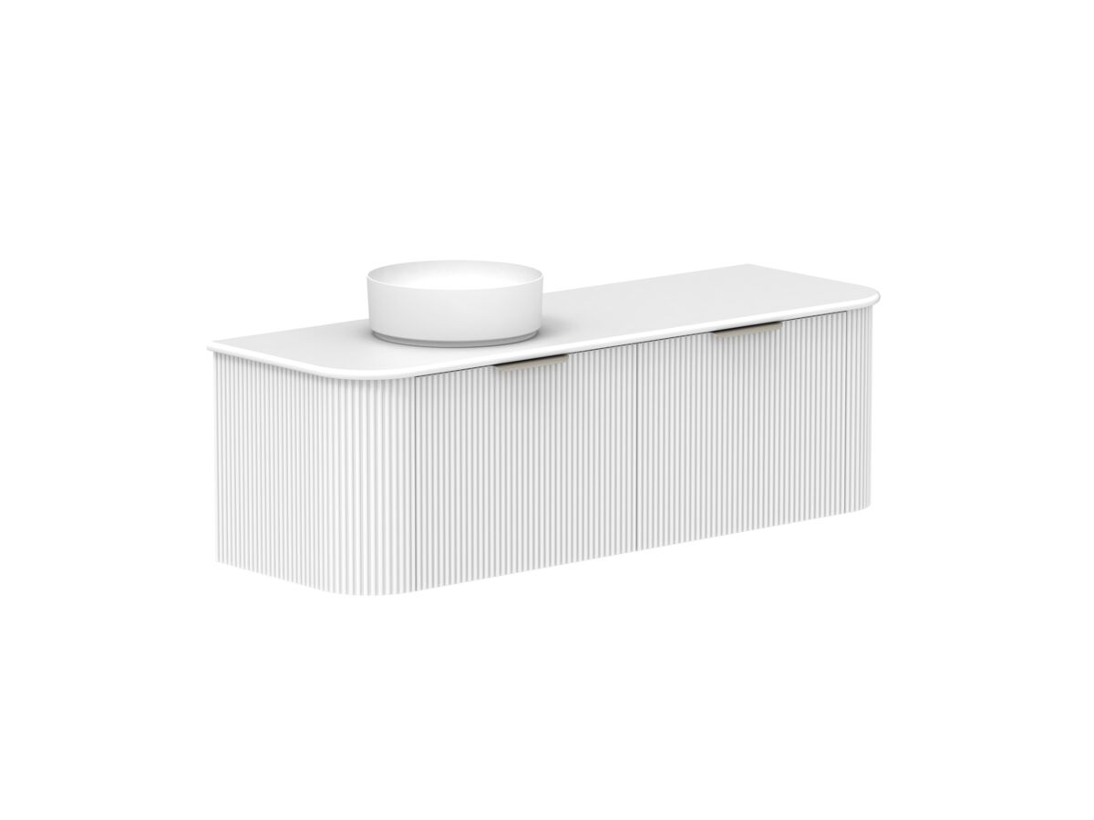 Supporting Image 2- Kado Neue Fluted Double Curve All Drawer 1500 Wall Hung Vanity with Left Hand Basin 20mm Ultra White