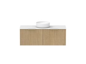 Supporting Image - Kado Neue Fluted Square All Drawer 1200mm Wall Hung Vanity with Centre Basin Durasein 12mm Top Boston Oak