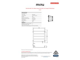 Specification Sheet - Mizu Bloc MK2 750 x 800mm Heated Towel Rail Low Voltage 24V Matte Black