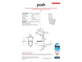 Specification Sheet - Posh Solus Close Coupled Back to Wall Rimless Back Inlet Toilet Suite with Soft Close Quick Release Thin Seat (4 Star)