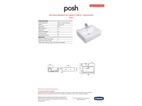 Specification Sheet - Posh Solus Wall Basin Only 500mm x 400mm 1 Taphole White