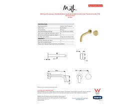 Specification Sheet - Milli Pure Progressive Wall Bath Mixer Tap System 200mm with Linear Textured Handle PVD Brushed Gold