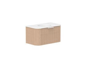 Supporting Image 2 - Kado Neue Fluted Double Curve 900mm Wall Hung Vanity Centre Basin Matte White Ceramic Top Blonde Oak