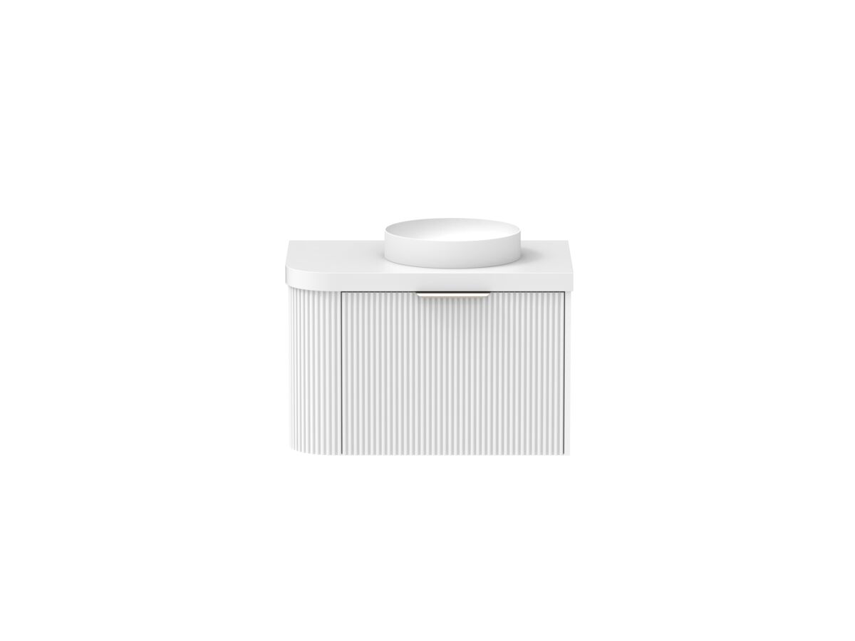 Supporting Image - Kado Neue Fluted Single Curve All Drawer 750mm Wall Hung Vanity with Centre Basin Durasein 50mm Top Ultra White