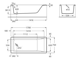 Roca The Gap Inset Bath (with Overflow) 1700 x 750mm White