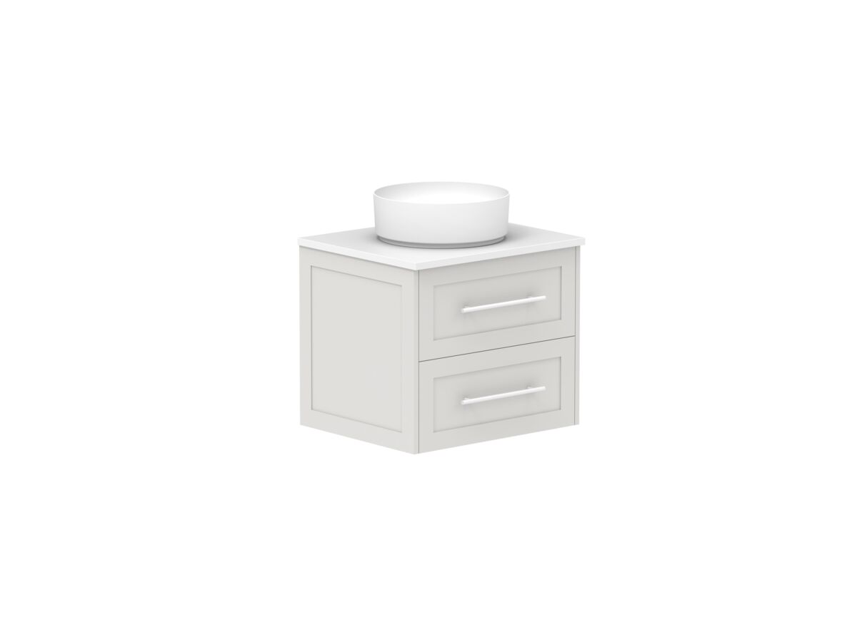 Supporting Image - Kado Lux All Drawer 600mm Wall Hung Vanity Centre Basin 20mm - Feather Grey - Angle