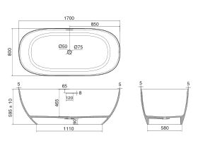 Kado Lussi Free Standing Bath Thin Edge 1700mm
