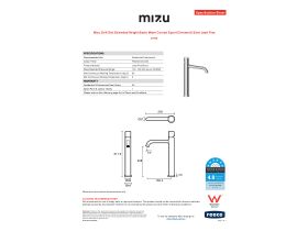Specification Sheet - Mizu Drift Dial Extended Height Basin Mixer Curved Spout Chrome (6 Star) Lead Free