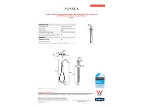 Specification Sheet - Sussex Scala Floor Mounted Bath Mixer Tap Curved Outlet with Handshower LUX PVD Brushed Smoke Gunmetal (3 Star)