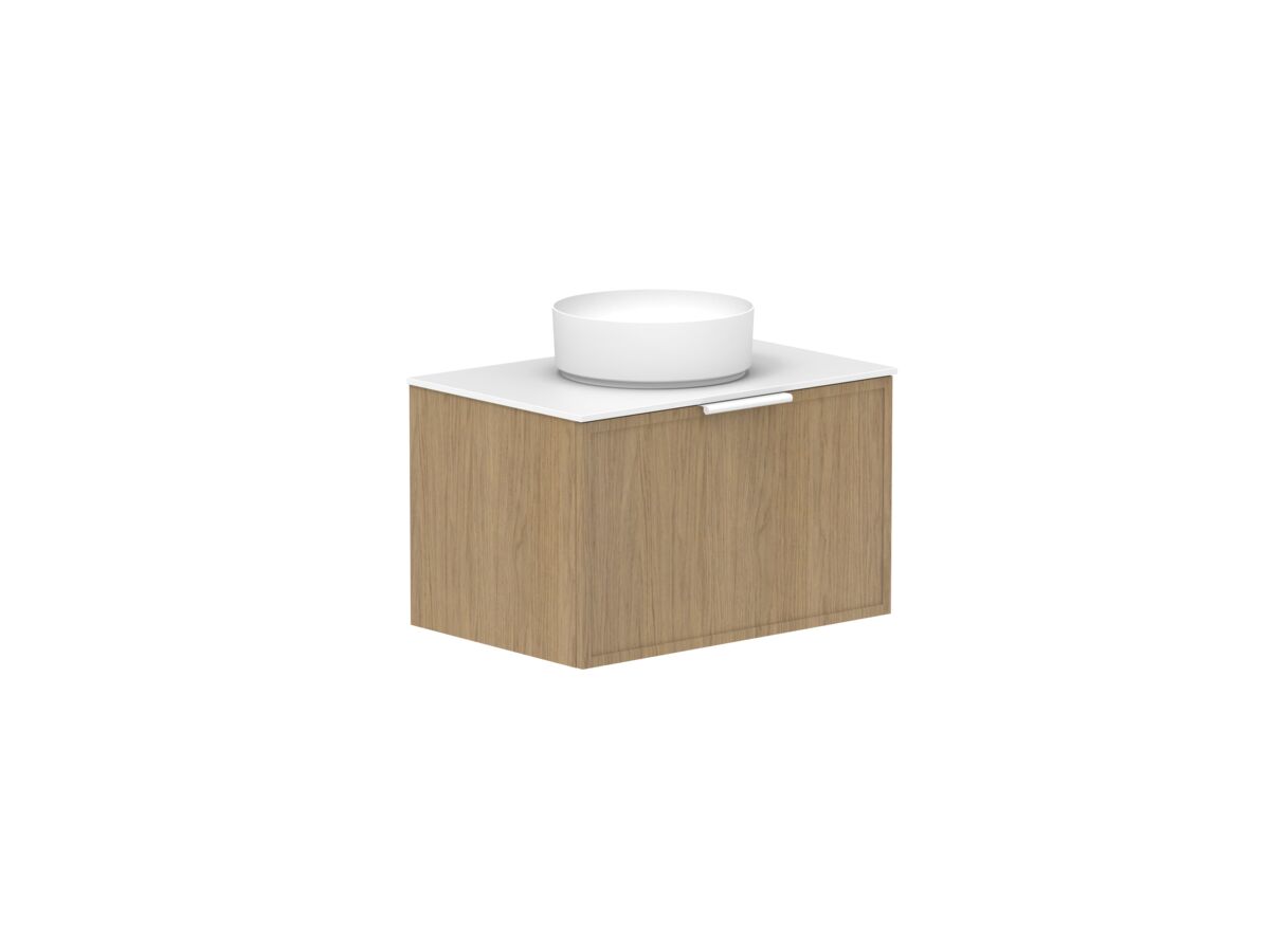 Hero - Kado Lux Slim All Drawer 750mm Wall Hung Vanity with Centre Basin Durasein 12mm Top Boston Oak