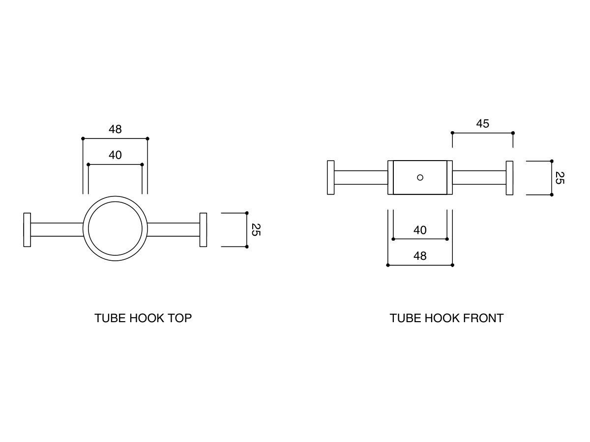 Technical Drawing - Hydrotherm Pure Vertical Heated Towel Rail Robe Hook