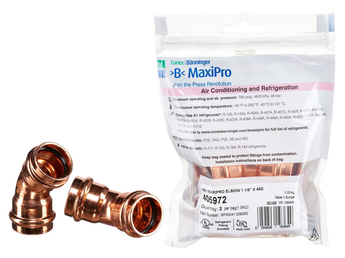 >B< Maxipro Elbow 45 Degree x 1 1/8" Bag of 2