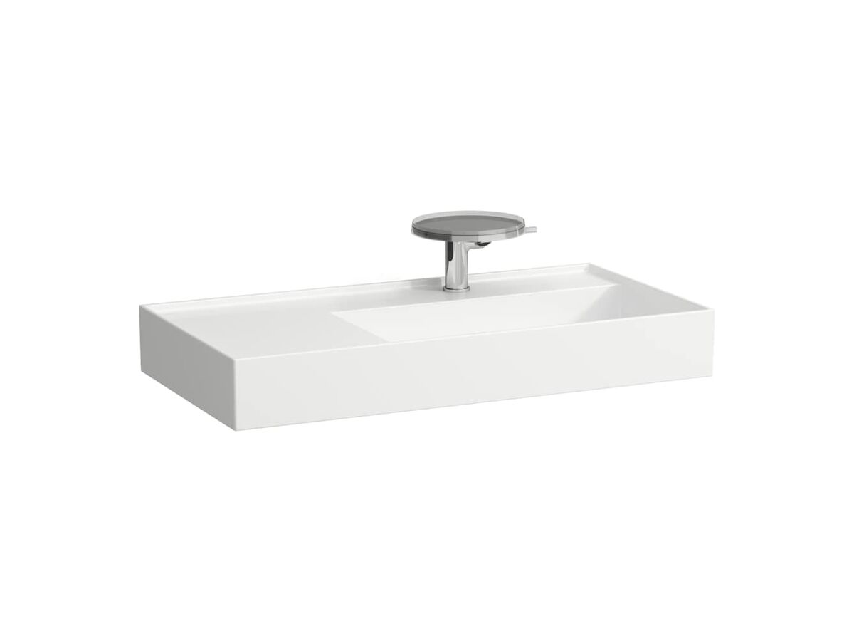 LAUFEN Kartell Wall/Counter Right Hand Basin 1 Tap Hole 900x460 with Fixing Bolts White