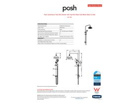 Specification Sheet - Posh Canterbury Twin Rail Shower with Top Rail Water Inlet Matte Black (3 Star)