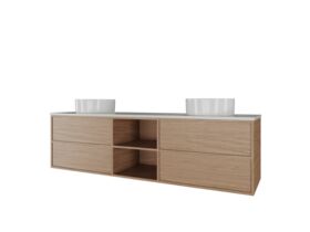 Supporting Image - Kado Aspect Shelf Vanity Unit 1800mm Double Bowl 4 Drawer Caesarstone Mineral 20mm Top - Boston Oak