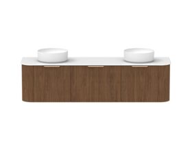 Hero - Kado Neue Fluted Double Curve All Drawer 1800 Wall Hung Vanity With Double Basin Durasein 12mm Top Florentine Walnut