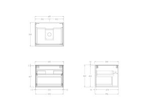 Technical Drawing - Kado Lux Slim All Drawer 600mm Wall Hung Vanity with Centre Basin Durasein Top 12mm