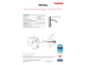 Specification Sheet - Mizu Drift Basin Mixer Curved Spout with Extended Lever Tap Brushed Nickel (6 Star) Lead Free