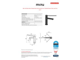 Specification Sheet - Mizu Drift Basin Mixer Straight Spout with Extended Lever Tap Matte Black (6 Star) Lead Free