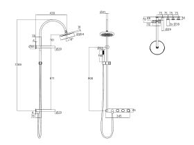 Technical Drawing - Faucet Strommen Vara Disc Wall Set with Twin Rail Shower Tap System (3 Star) Lead Free