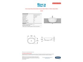 Specification Sheet - Roca Inspira Round Oval Above Counter Basin 500mm x 370mm Gloss White