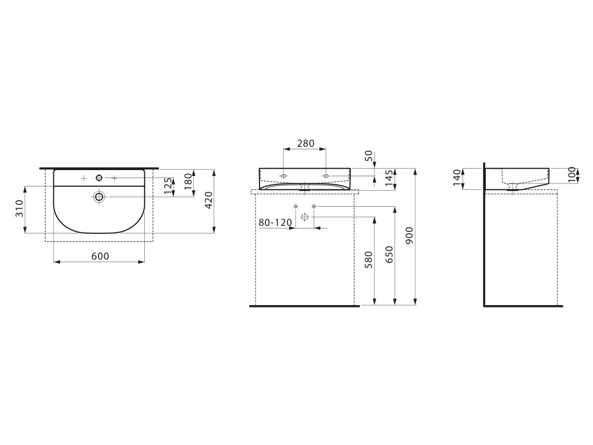 LAUFEN Sonar Wall Basin with Overflow 1 Taphole 600x420 White