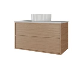 Supporting Image - Kado Aspect Wall Hung Vanity Unit 900mm 2 Drawer Caesarstone Mineral 20mm Top - Boston Oak