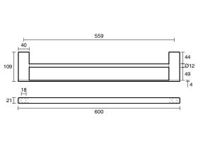 Technical Drawing - Mizu Bloc Double Towel Rail 600mm