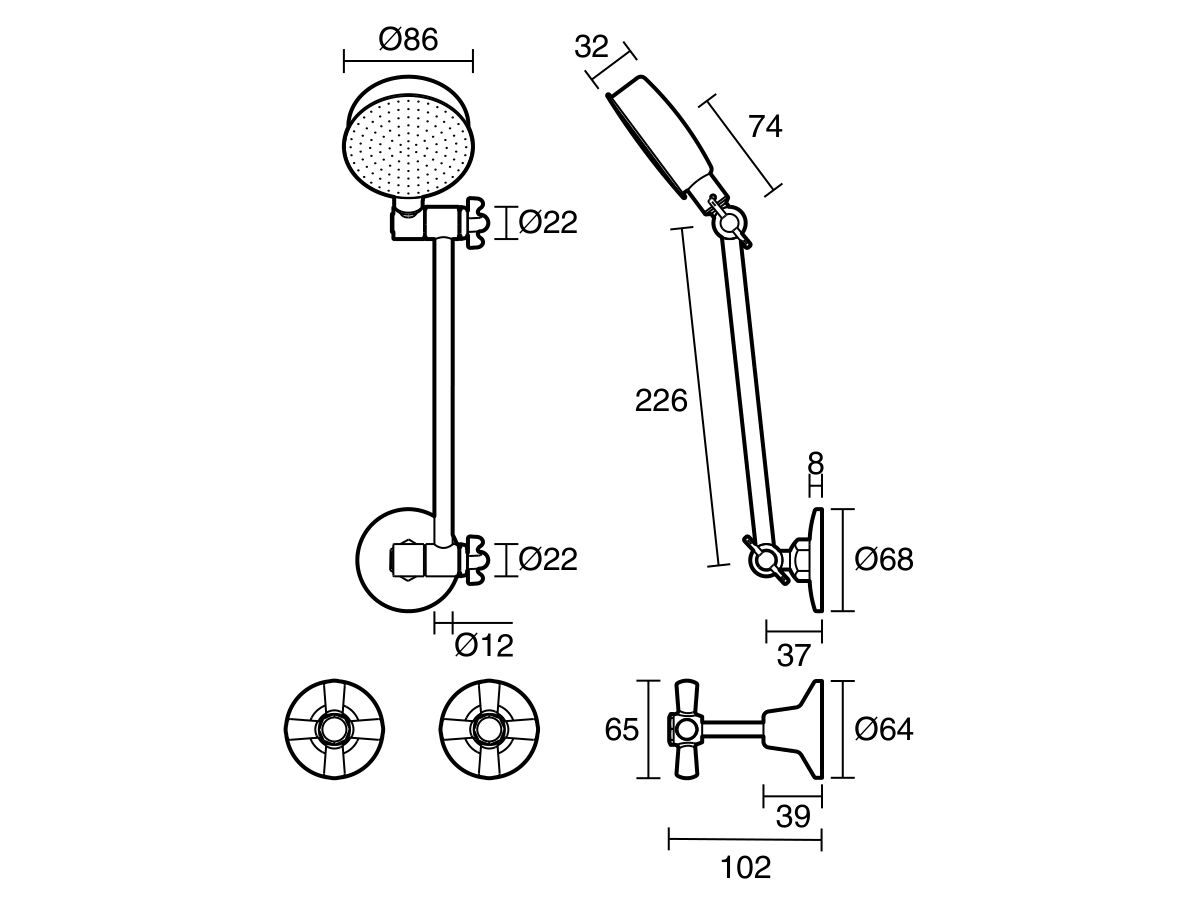 Technical Drawing - Posh Bristol Shower Set Chrome