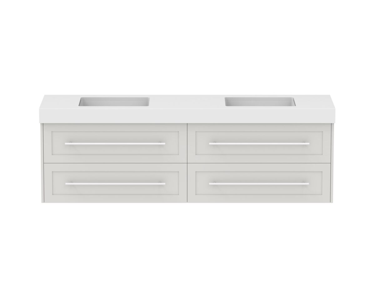 Hero - Kado Lux All Drawer 1800mm Wall Hung Vanity Double Basin 90mm - Feather Grey - Front