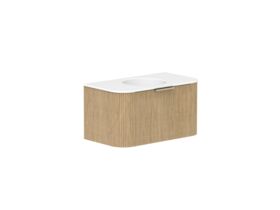 Supporting Image 2 - Kado Neue Fluted Double Curve 900mm Wall Hung Vanity Centre Basin Matte White Ceramic Top Boston Oak