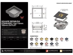 Specification Sheet - Bermuda Square Tile Insert Floor Waste 100mm Outlet (115 x 115mm)