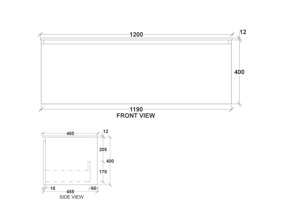 Kado Arc Timber All Drawer 1200 Vanity Corian 12mm Top