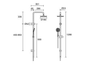 Technical Drawing - Posh Bristol MK2 Twin Rail Shower with Top Rail Water Inlet (3 Star)