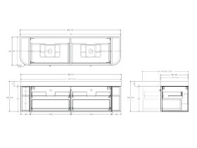 Technical Drawing - Kado Era Double Curve All Drawer 1800mm Wall Hung Vanity Double Basin 90mm Durasein Top