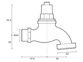 Technical Drawing - Dura Hose Bib Male Spline Vandal Proof Less Key 20mm Lead Free