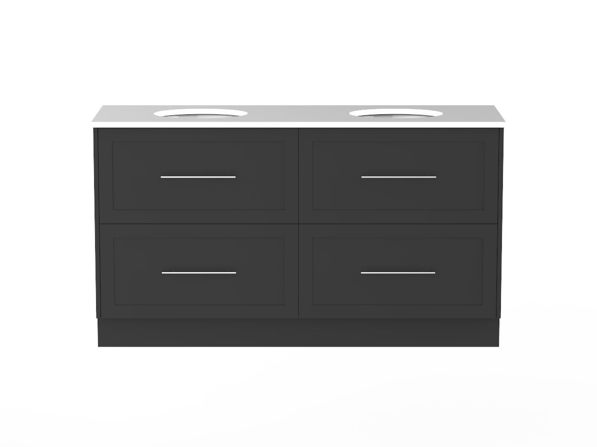 Supporting Image - Kado Lux All Drawer 1500mm Floor Mounted Vanity Double Basin 20mm - Black - Front