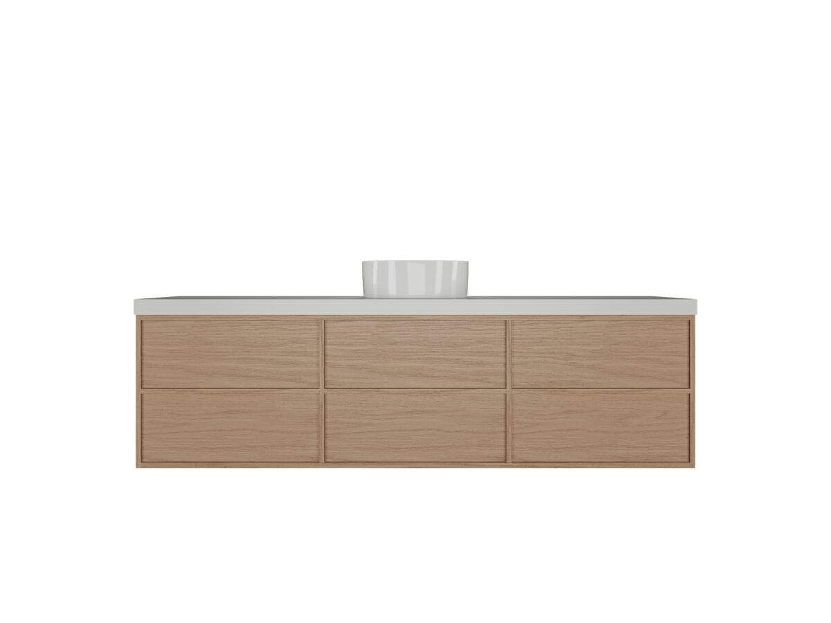 Hero - Kado Aspect Wall Hung Vanity Unit 1800mm Single Bowl 6 Drawer Caesarstone Mineral 50mm Top - Boston Oak