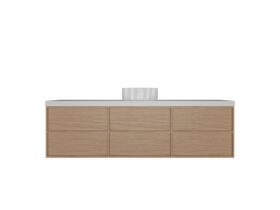 Hero - Kado Aspect Wall Hung Vanity Unit 1800mm Single Bowl 6 Drawer Caesarstone Mineral 50mm Top - Boston Oak