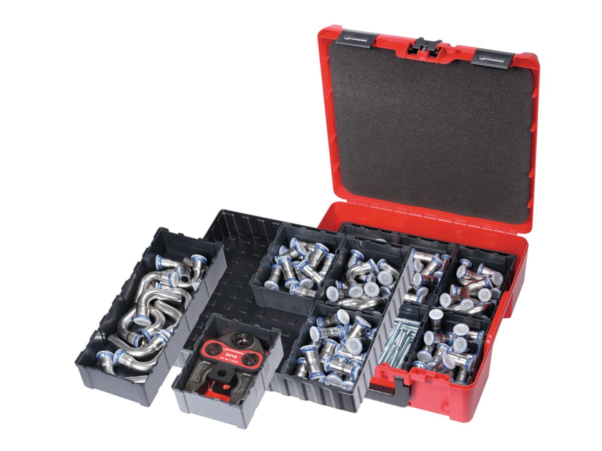 Rothenberger Rocase Fittings Box which includes 12 Roboxs and 2 Rotrays