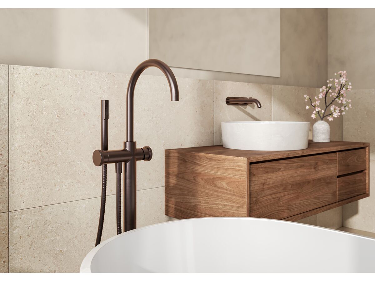 In Situ - Faucet Strommen Vara Fin Floor Mounted Bath Mixer with Handshower Trimset Armada Bronze (3 Star)