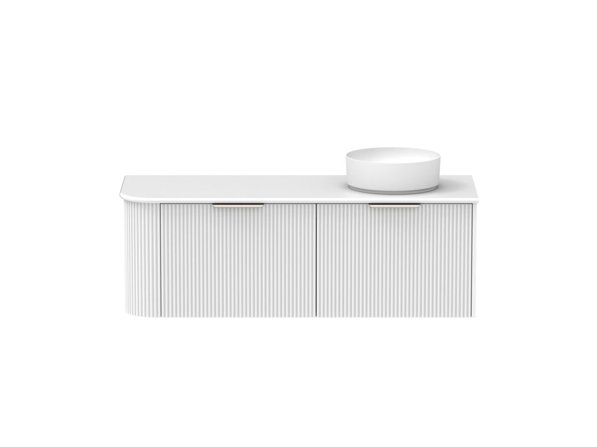 Supporting Image - Kado Neue Fluted Single Curve All Drawer 1350mm Wall Hung Vanity with Right Hand Basin 20mm Top Ultra White