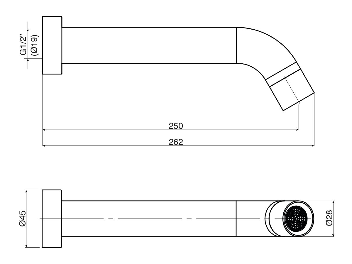 Mizu Drift Curved Bath Outlet 250mm