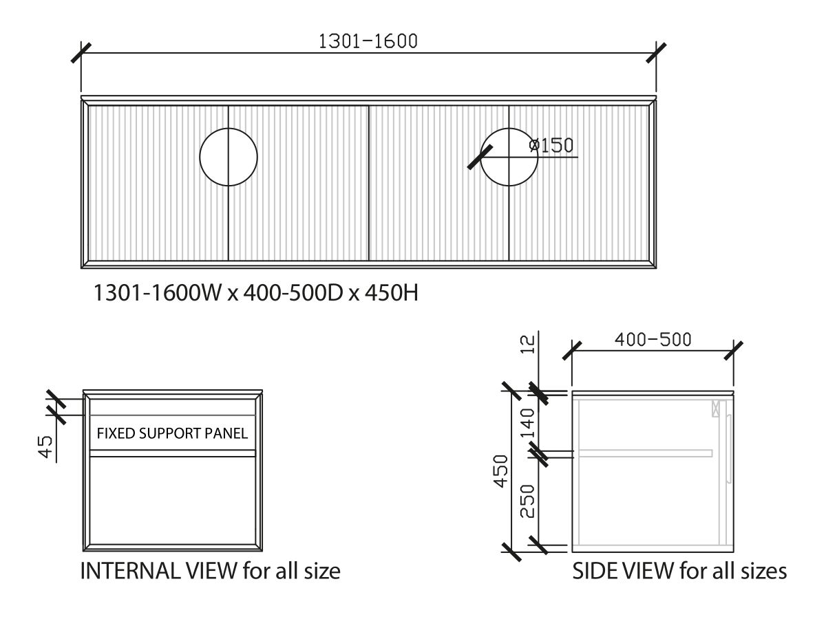 ISSY Custom Halo I Vanity Unit with Four Doors and Internal Shelf, with Handle 1301-1600widex400-500deepx450high