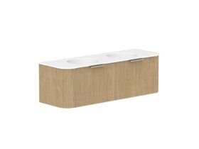 Supporting Image 2 - Kado Neue Fluted Double Curve 1500mm Wall Hung Vanity Double Basin Matte White Ceramic Top Boston Oak