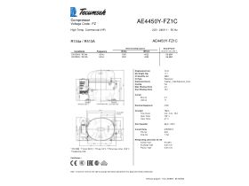 Technical Specifications - Tecumseh Compressor 3/8HP R134A MHBP AE4450Y-FZ1C