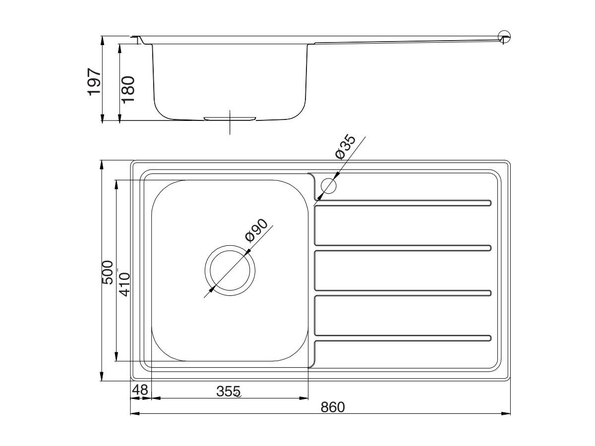 Posh Solus MK3 Single Bowl Inset Sink, 1 Taphole, Left Hand Bowl Stainless Steel