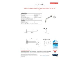 Specification Sheet - Sussex Pure Progressive Wall Basin Mixer System 250mm Chrome (3 Star) Lead Free