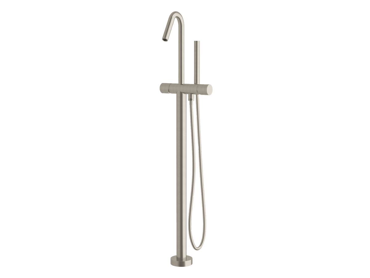 Sussex Pure Floor Mounted Bath Mixer Tap with Handshower and Cirque Textured Handle Trimset PVD Brushed Nickel (3 Star)