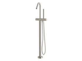 Sussex Pure Floor Mounted Bath Mixer Tap with Handshower and Cirque Textured Handle Trimset PVD Brushed Nickel (3 Star)